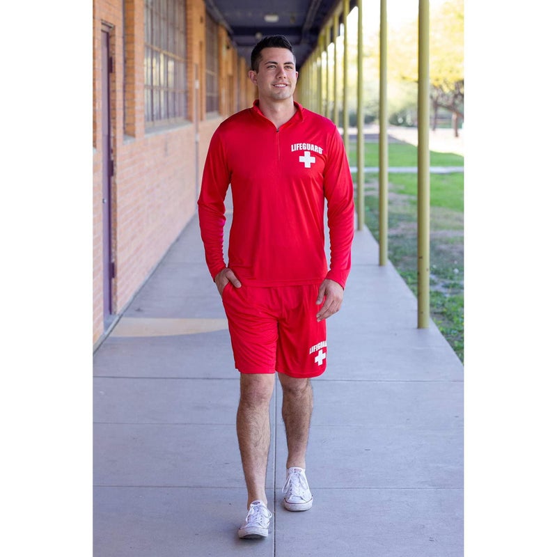 LIFEGUARD Officially Licensed Mens Active Running Performance Shorts Moisture Wicking (L) Red - Image 3